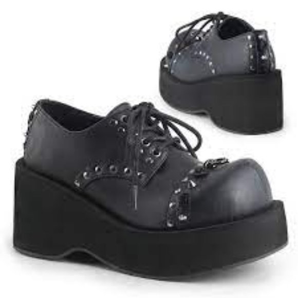 Demonia Shoes - Demonia Womens Sz 10 Platform Goth Emo Punk Black Vegan Leather Oxford Shoes